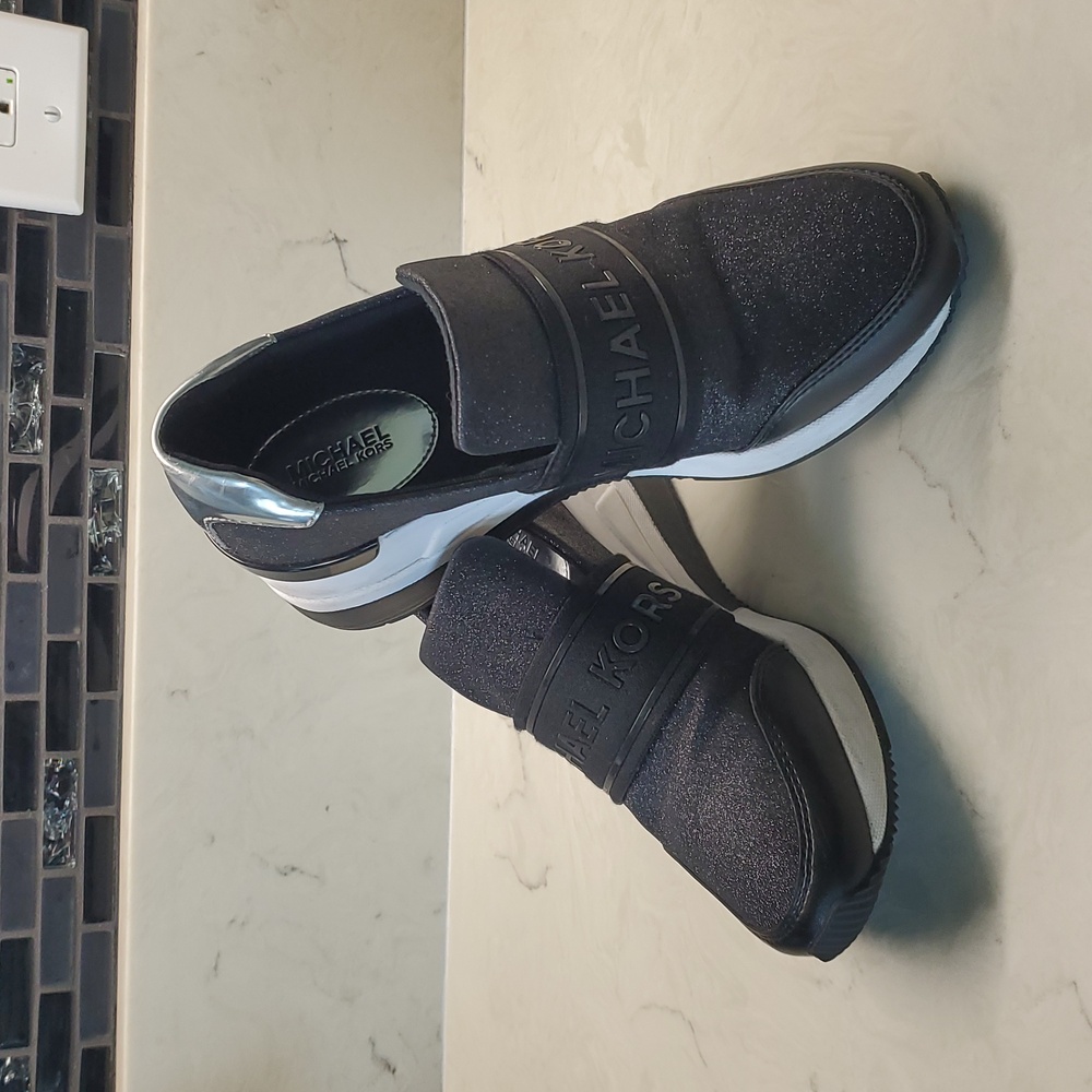 MICHAEL KORS Glitter Slip On Sneakers Black Size 6 M